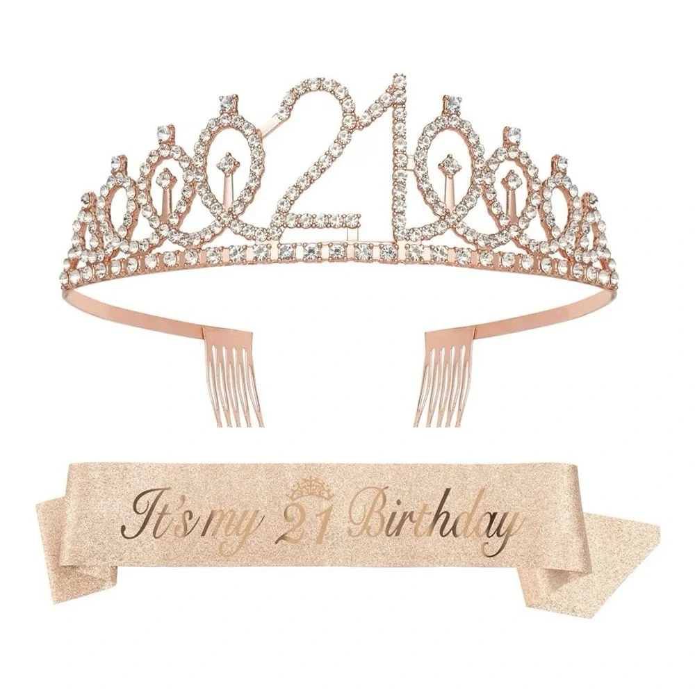 21st Birthday Rose Gold Tiara & Sash 